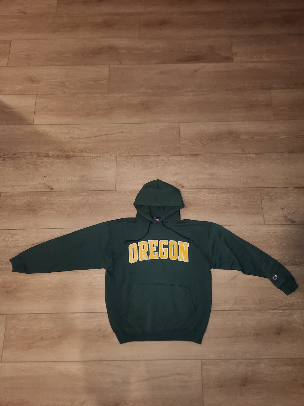 Vintage Y2K Champion Oregon Duck Green & Yellow Hoodie Mens Size Large Good Cond